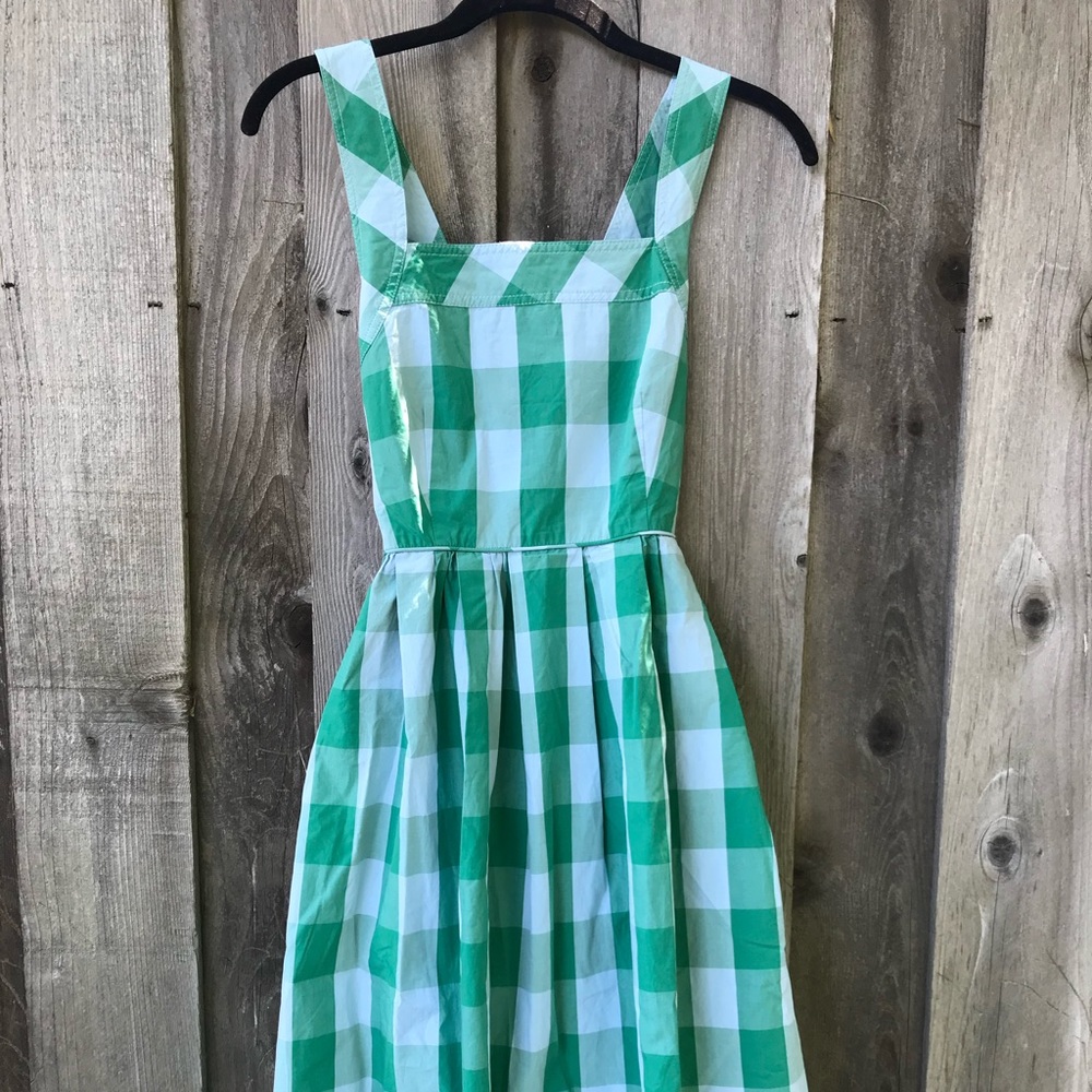 J. Crew gingham plaid cross strap sundress.